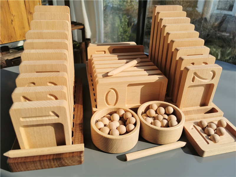 Walnut Math Wooden Counting Trays Toys Montessori Sensory Calculation Writing Board