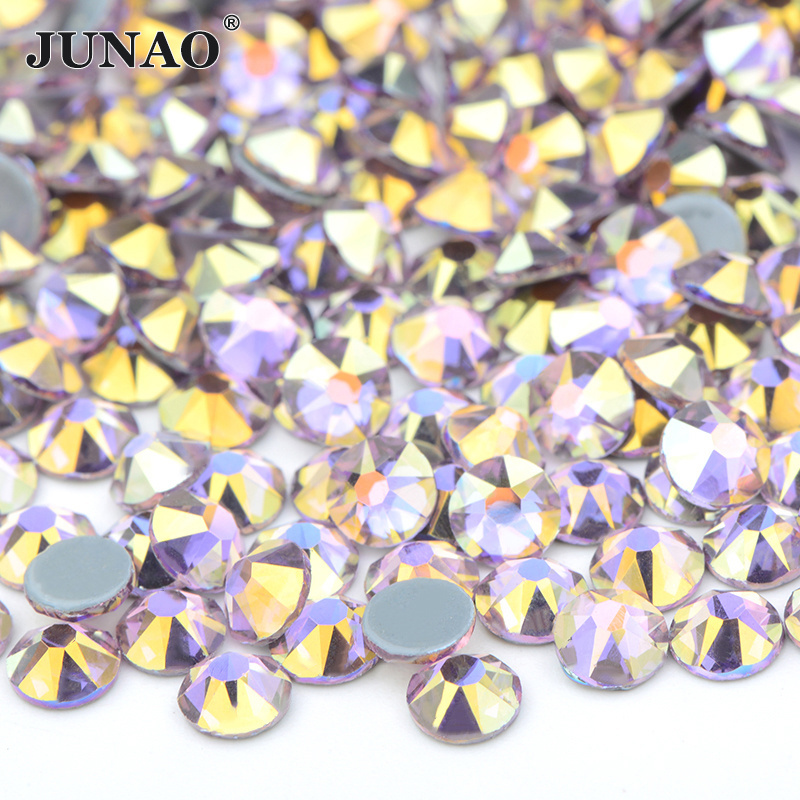 JUNAO SS6-SS20 16 Cut Facets Crystal AB Strass Flatback Nail Crystal Stone Hotfix Glass Rhinestone For DIY Crafts