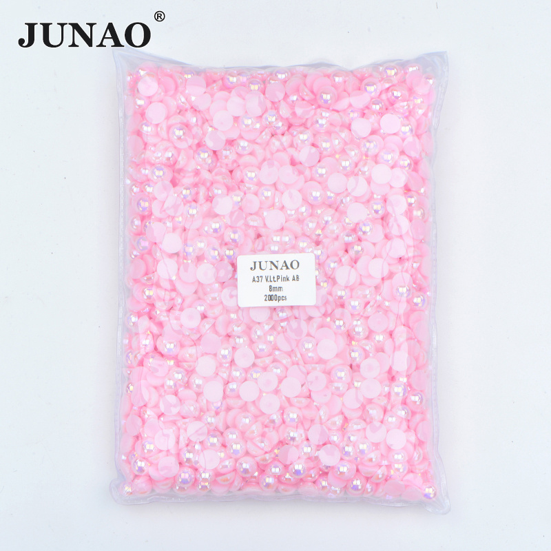 JUNAO 1.5-14mm Pearl Half Round Necklace Making Flatback Pearls Semi Round Glue On 8mm White Pearl Beads Bulk For Decoration