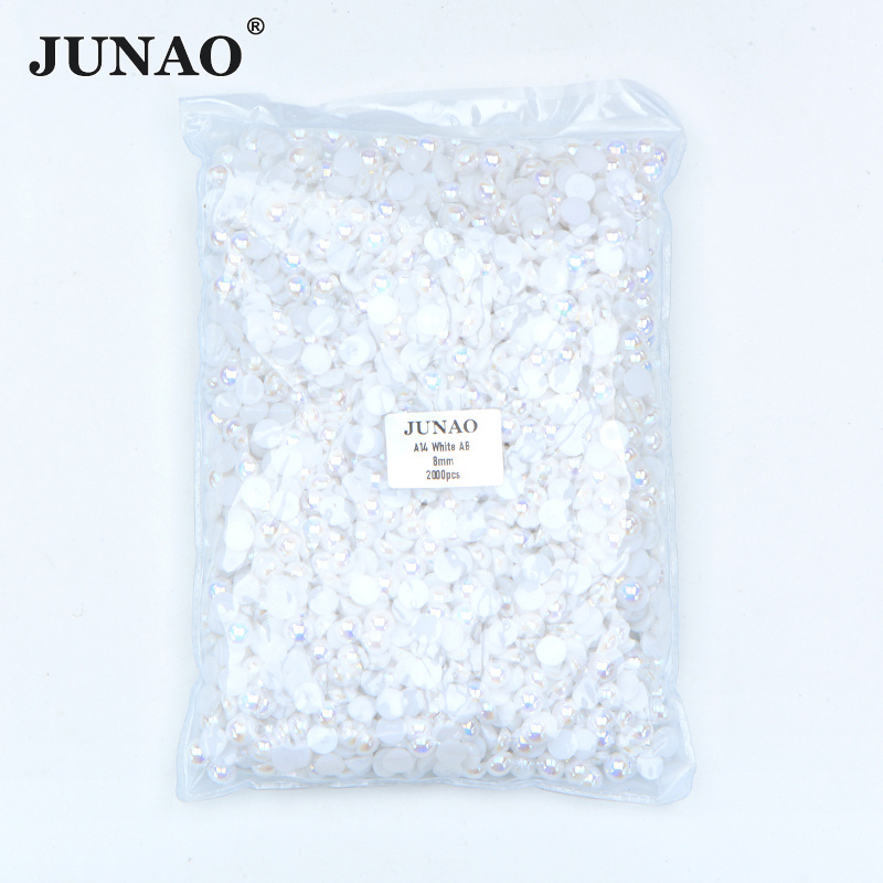 JUNAO 1.5-14mm Pearl Half Round Necklace Making Flatback Pearls Semi Round Glue On 8mm White Pearl Beads Bulk For Decoration