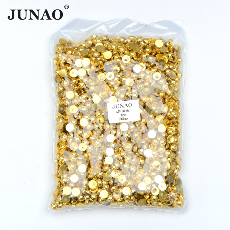 JUNAO 1.5-14mm Pearl Half Round Necklace Making Flatback Pearls Semi Round Glue On 8mm White Pearl Beads Bulk For Decoration