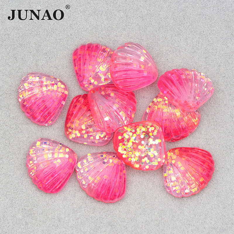 JUNAO New Style Glitter Seashell Resin Cabochons DIY Resin Mini Craft Flatback Resin Shell Charm For Earring Nail Accessories