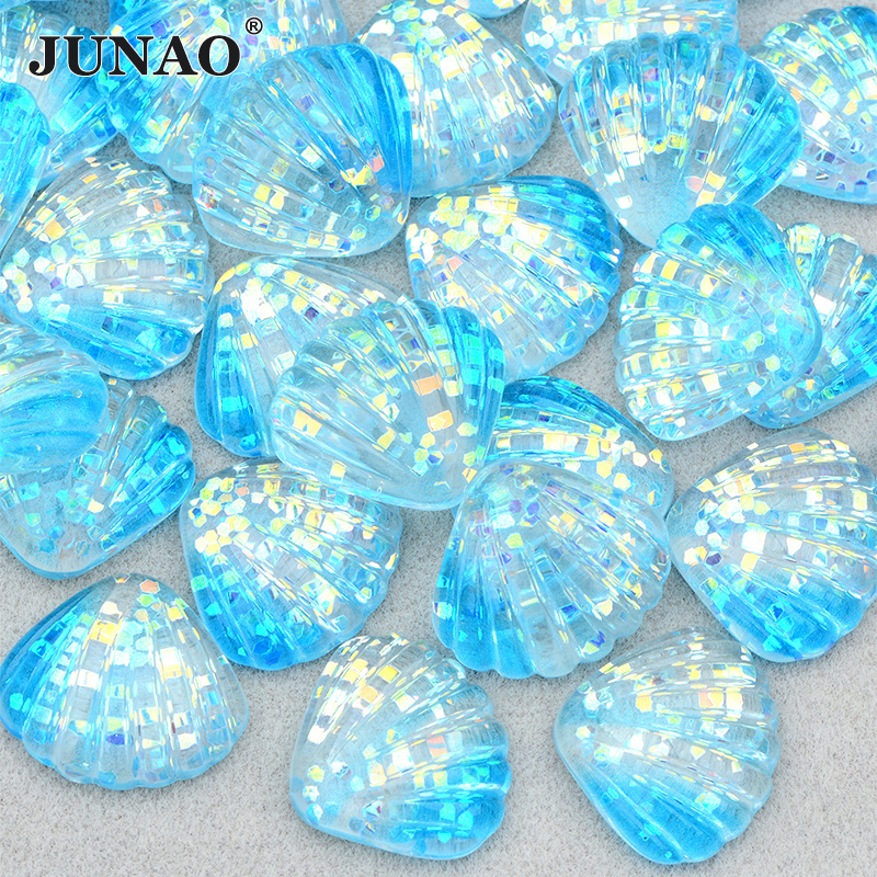 JUNAO New Style Glitter Seashell Resin Cabochons DIY Resin Mini Craft Flatback Resin Shell Charm For Earring Nail Accessories