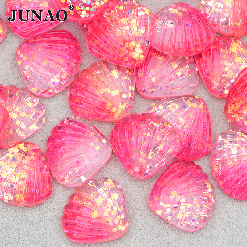 JUNAO New Style Glitter Seashell Resin Cabochons DIY Resin Mini Craft Flatback Resin Shell Charm For Earring Nail Accessories