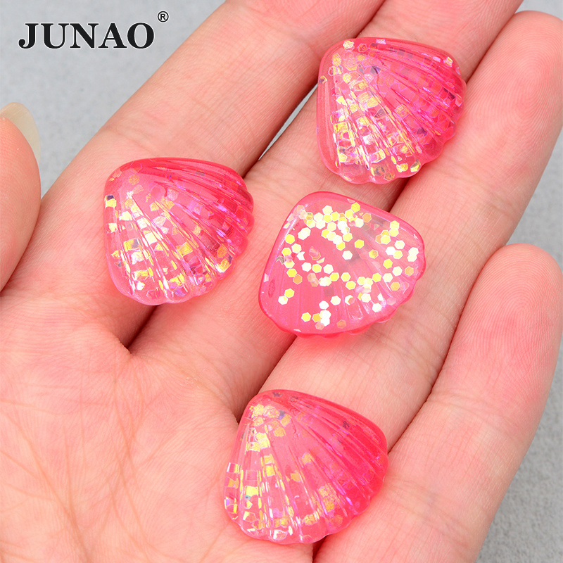 JUNAO New Style Glitter Seashell Resin Cabochons DIY Resin Mini Craft Flatback Resin Shell Charm For Earring Nail Accessories