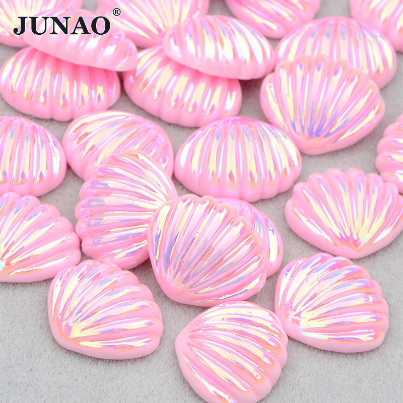 JUNAO New Arrival Flatback Resin Charm DIY Embellishments Plating Colorful Scallop Resin Cabochon Shell Cabochons For Phone Case