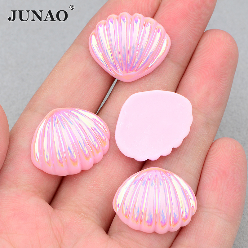 JUNAO New Arrival Flatback Resin Charm DIY Embellishments Plating Colorful Scallop Resin Cabochon Shell Cabochons For Phone Case