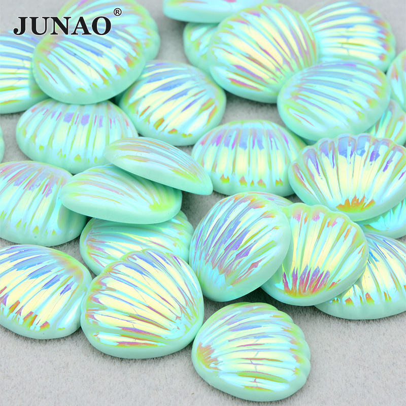 JUNAO New Arrival Flatback Resin Charm DIY Embellishments Plating Colorful Scallop Resin Cabochon Shell Cabochons For Phone Case