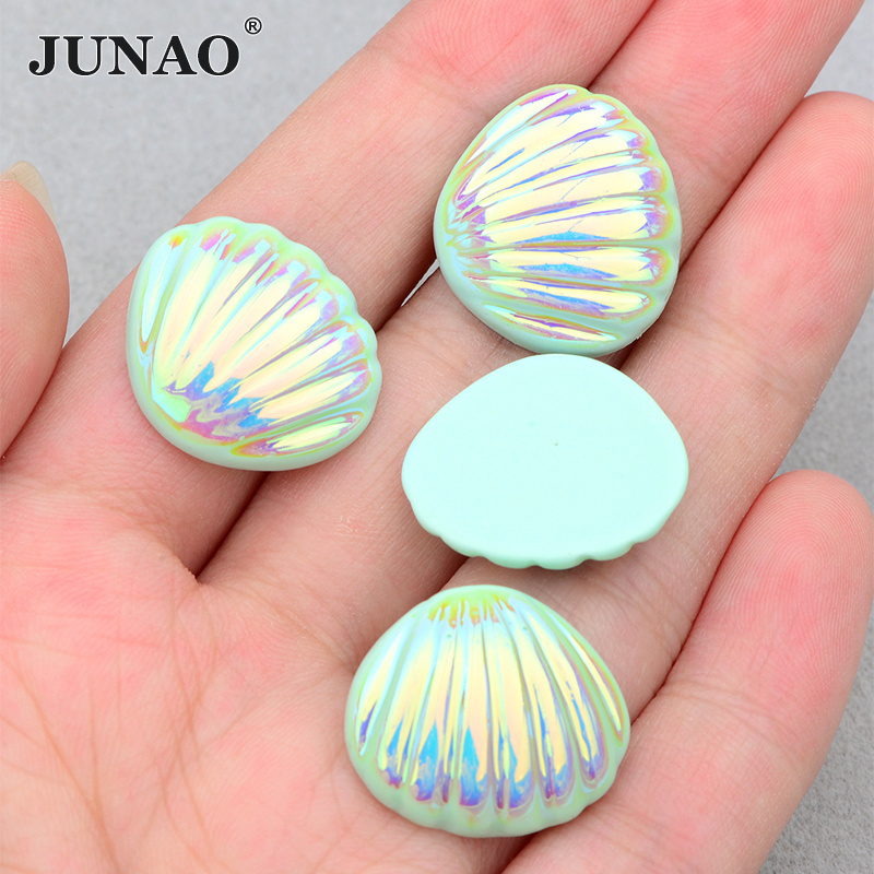 JUNAO New Arrival Flatback Resin Charm DIY Embellishments Plating Colorful Scallop Resin Cabochon Shell Cabochons For Phone Case