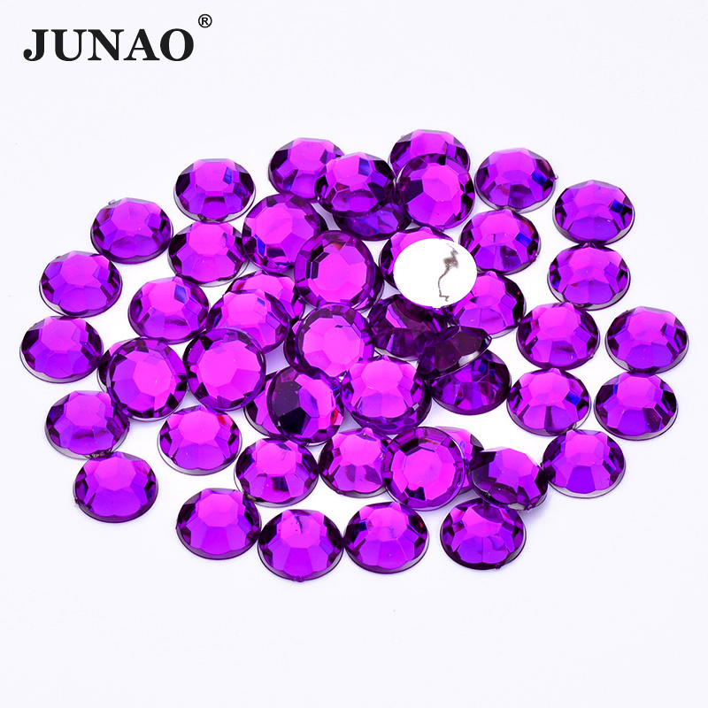 JUNAO 2mm 5mm 8mm 12mm Flatback Acrylic Strass Gems Round Glue On Crystal Rhinestones For Garment Accessory