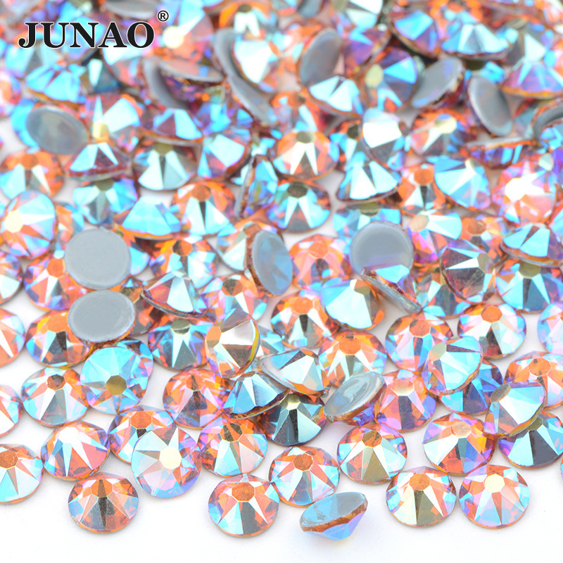 JUNAO SS6-SS20 16 Cut Facets Crystal AB Strass Flatback Nail Crystal Stone Hotfix Glass Rhinestone For DIY Crafts