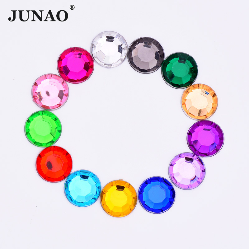 JUNAO 2mm 5mm 8mm 12mm Flatback Acrylic Strass Gems Round Glue On Crystal Rhinestones For Garment Accessory