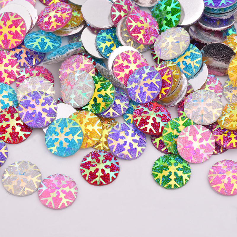 12mm AB Round Rhinestones Non Hotfix Strass Applique Resin Crystal Gems Glue On Snowflake Stones For Crafts