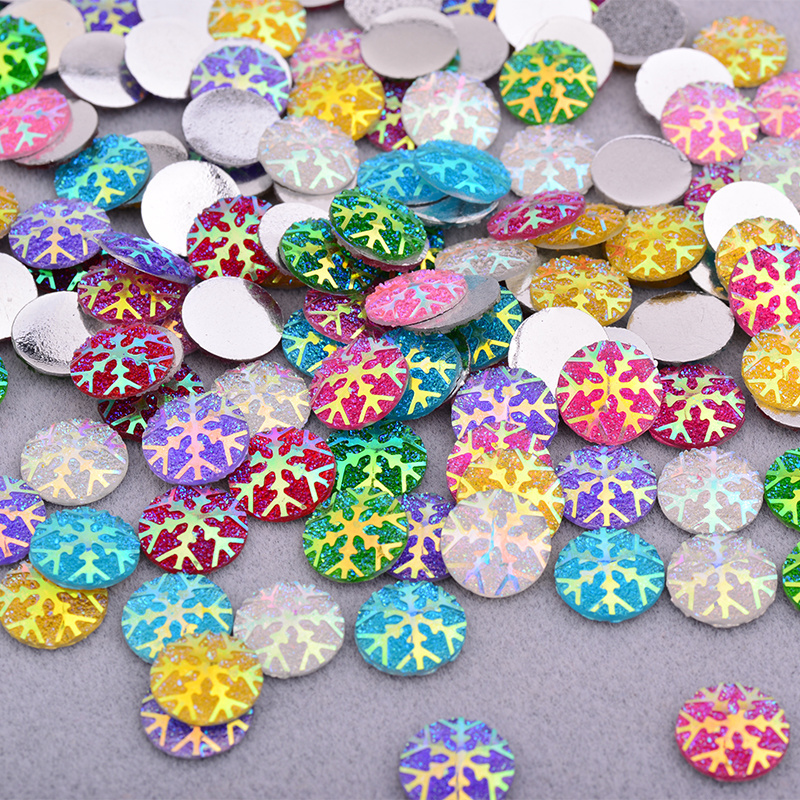 12mm AB Round Rhinestones Non Hotfix Strass Applique Resin Crystal Gems Glue On Snowflake Stones For Crafts