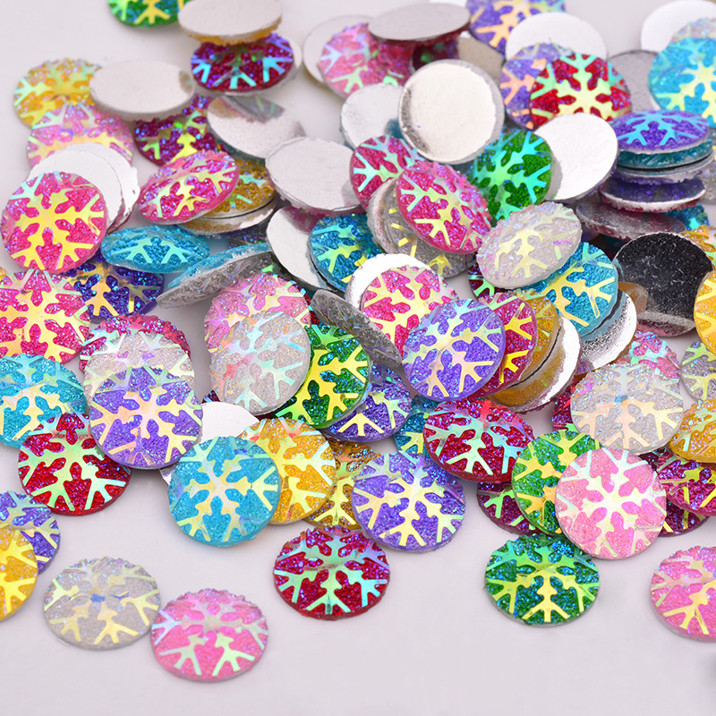 12mm AB Round Rhinestones Non Hotfix Strass Applique Resin Crystal Gems Glue On Snowflake Stones For Crafts