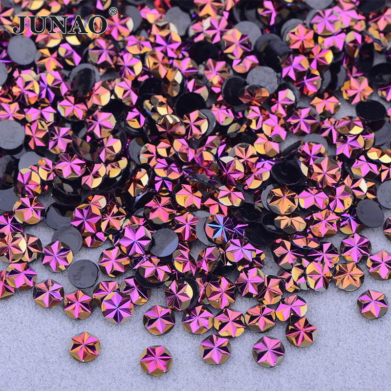 Wholesale 5mm Gold Rose AB Flower Crystal Strass Glue On Round Stones Flatback Resin Rhinestone for Clothes Jewelry Crafts