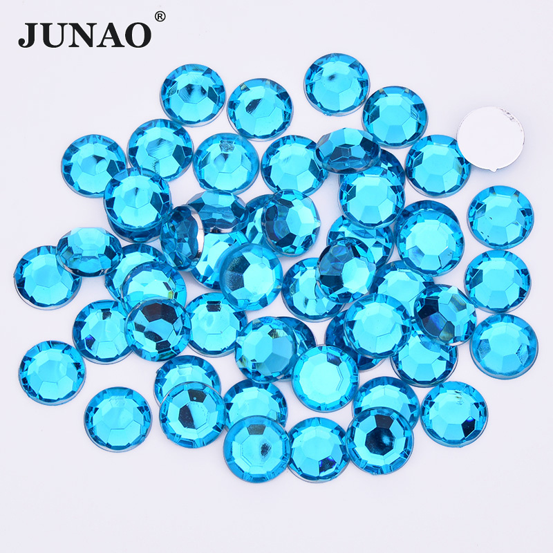 JUNAO 2mm 5mm 8mm 12mm Flatback Acrylic Strass Gems Round Glue On Crystal Rhinestones For Garment Accessory