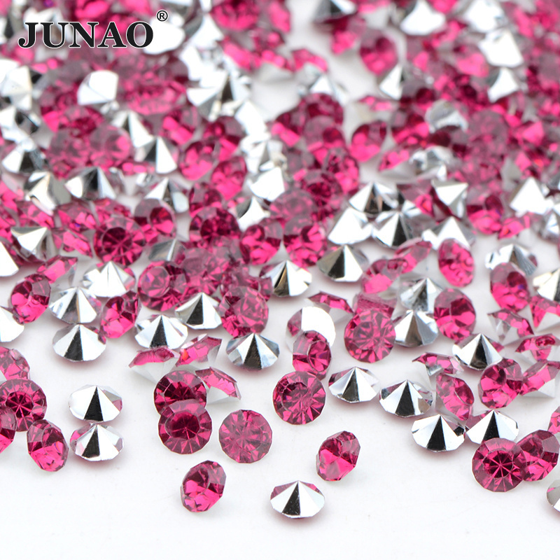 JUNAO Hot Selling Silver Back Resin Pointback Gems Manicure Nail Rhinestones Bulk Stick On Resin Crystal Stones For DIY