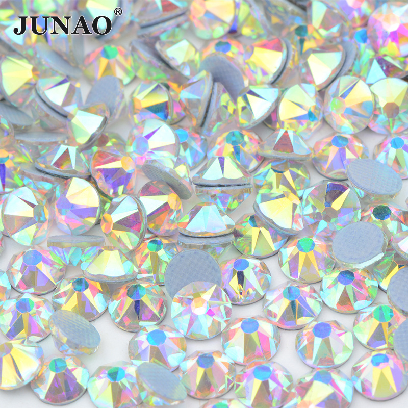 JUNAO SS6-SS20 16 Cut Facets Crystal AB Strass Flatback Nail Crystal Stone Hotfix Glass Rhinestone For DIY Crafts