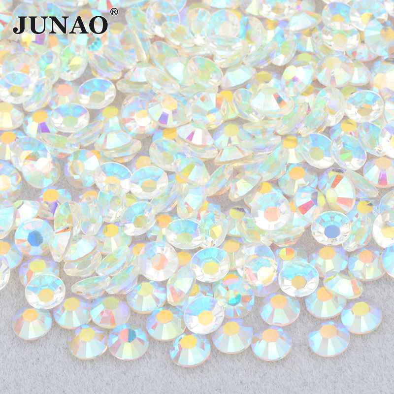 JUNAO Wholesale 2 3 4 5 6mm Round Strass Gems Nail Art Decoration Flatback Crystal Stones Transparent AB Jelly Resin Rhinestone