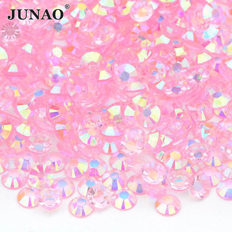 JUNAO Wholesale 2 3 4 5 6mm Round Strass Gems Nail Art Decoration Flatback Crystal Stones Transparent AB Jelly Resin Rhinestone