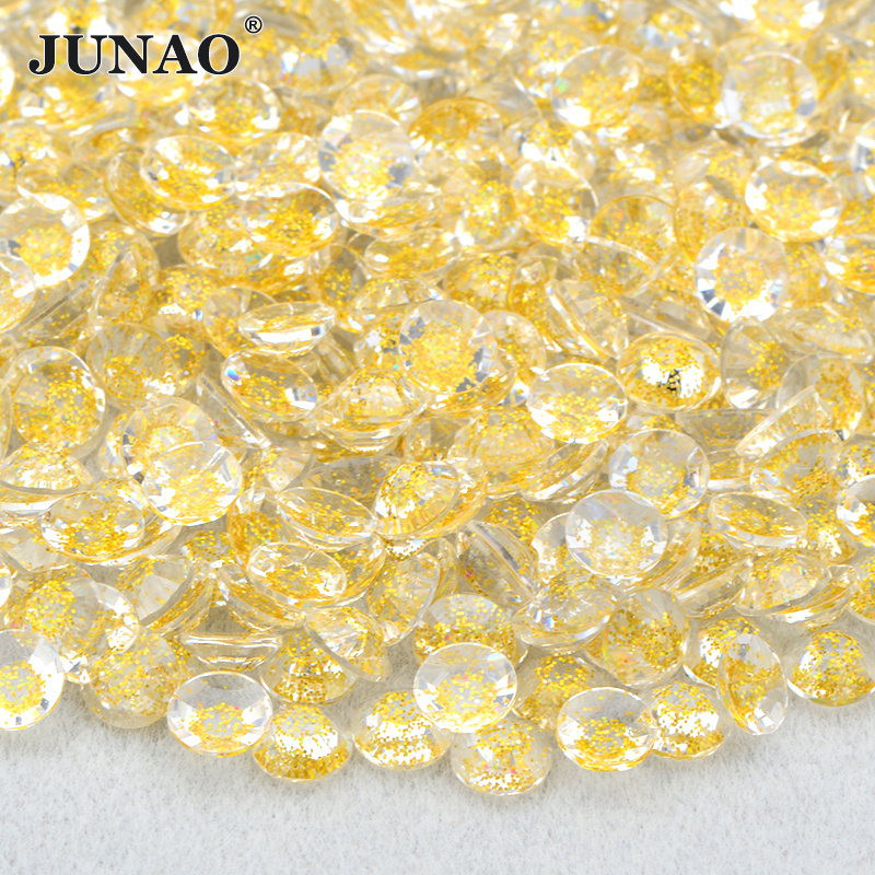 JUNAO Glitter Gold Nail Jelly Rhinestones 3mm 4mm 5mm 6mm Resin Rhinestones Flatback Bulk Glitter Resin Crystal For Manicure DIY