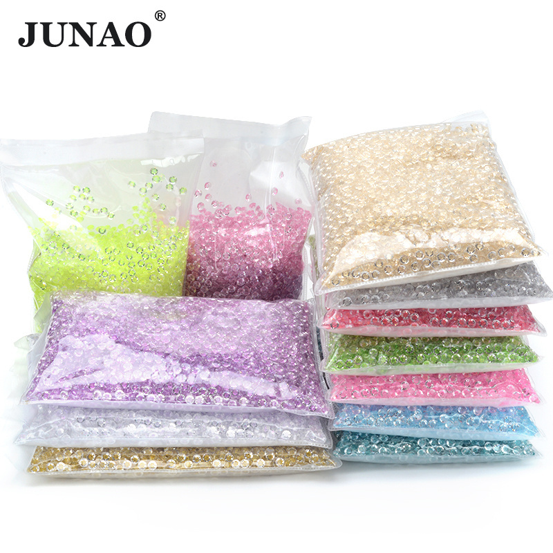 JUNAO Glitter Gold Nail Jelly Rhinestones 3mm 4mm 5mm 6mm Resin Rhinestones Flatback Bulk Glitter Resin Crystal For Manicure DIY