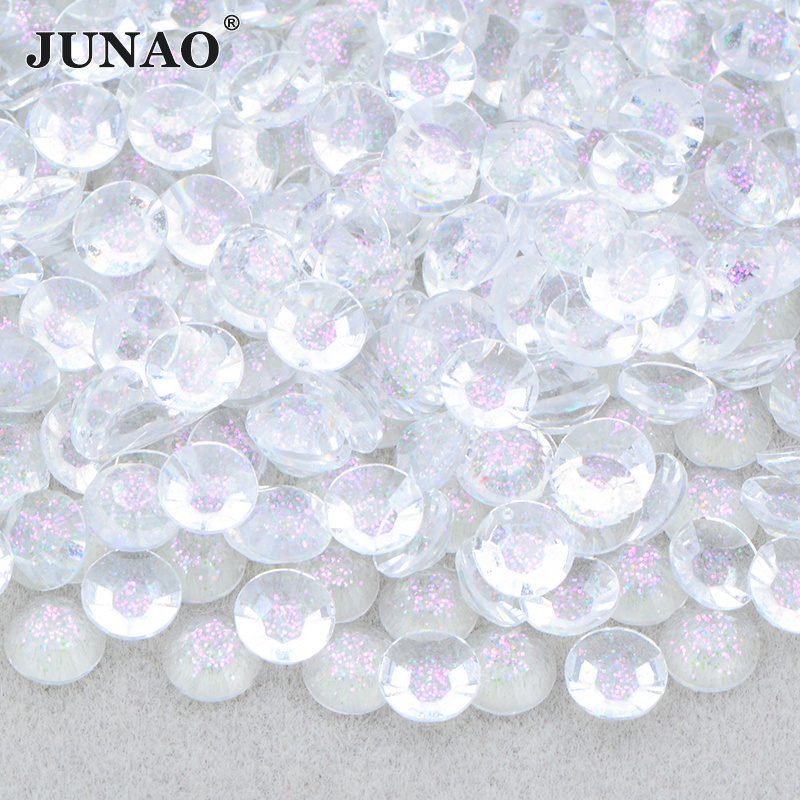 JUNAO Glitter Gold Nail Jelly Rhinestones 3mm 4mm 5mm 6mm Resin Rhinestones Flatback Bulk Glitter Resin Crystal For Manicure DIY