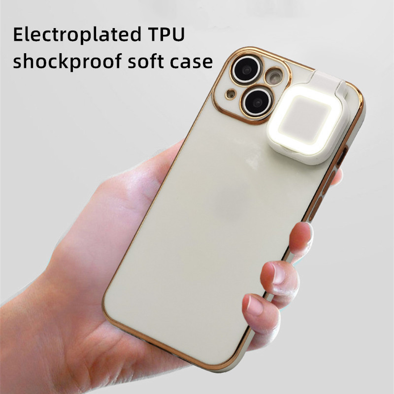 Soft Shockproof Electroplated TPU Phone Case With Ring LED Light Flashlight For iPhone 15 14 Pro Max 13 12 11 Pro Cover