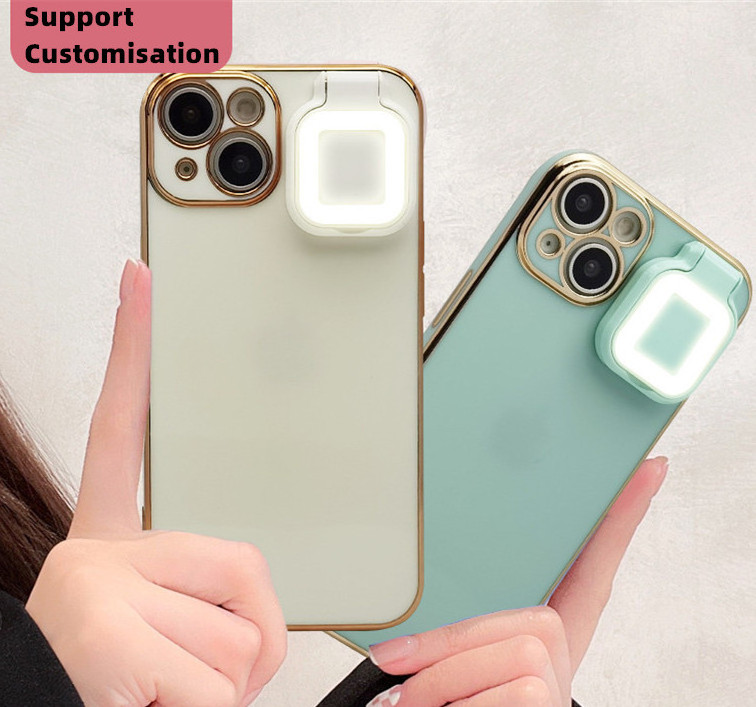 Soft Shockproof Electroplated TPU Phone Case With Ring LED Light Flashlight For iPhone 15 14 Pro Max 13 12 11 Pro Cover