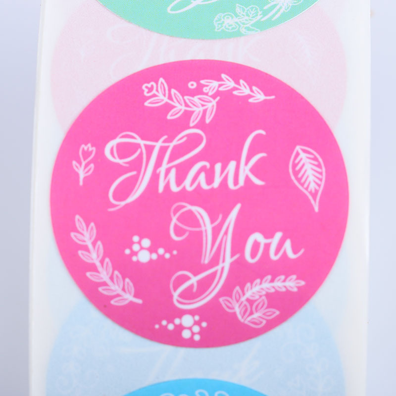 Adhesive Floral Thank You Sealing Sticker Custom Printing Labels Round Sticker Roll