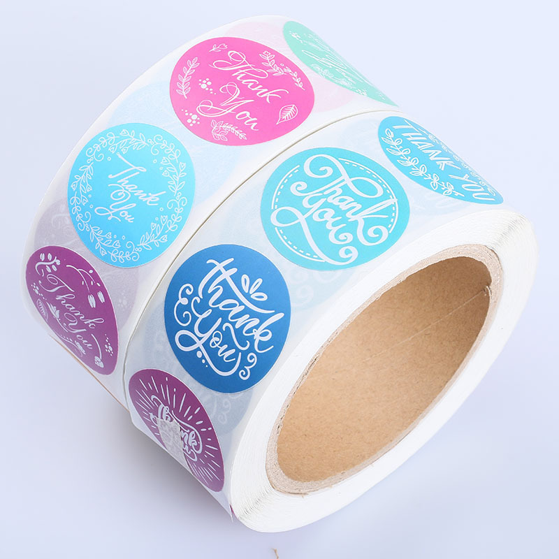 Adhesive Floral Thank You Sealing Sticker Custom Printing Labels Round Sticker Roll