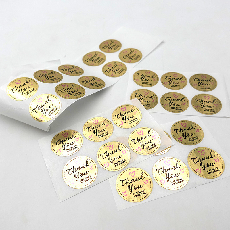 Custom Logo Packaging Circle Adhesive Labels Printing Round Gold Foil Vinyl Pvc Thank You Waterproof Stickers