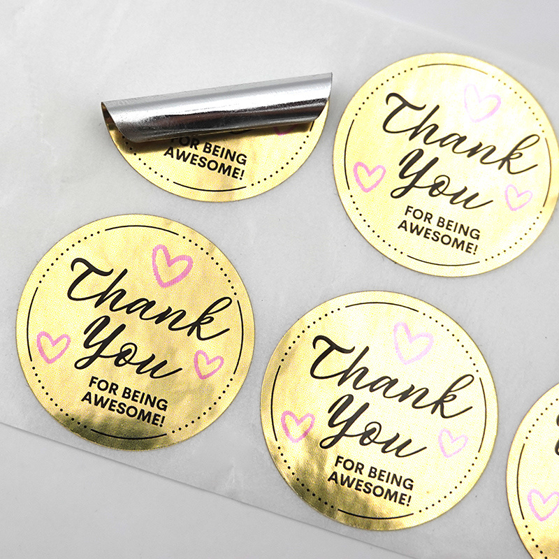 Custom Logo Packaging Circle Adhesive Labels Printing Round Gold Foil Vinyl Pvc Thank You Waterproof Stickers