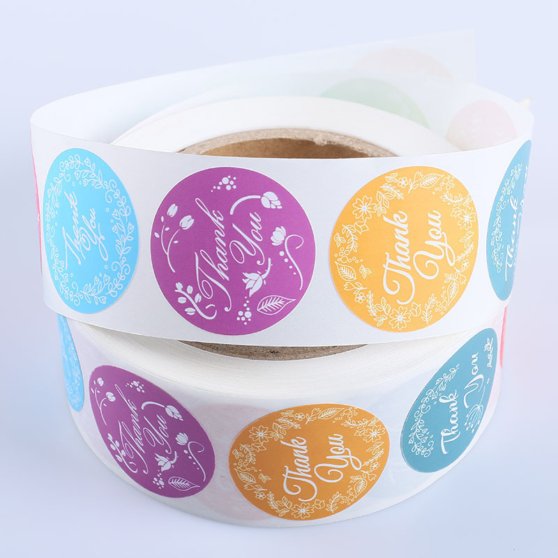 Adhesive Floral Thank You Sealing Sticker Custom Printing Labels Round Sticker Roll