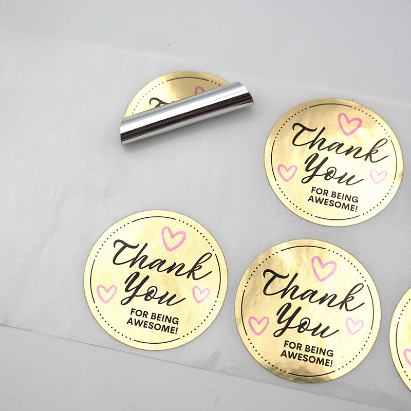 Custom Logo Packaging Circle Adhesive Labels Printing Round Gold Foil Vinyl Pvc Thank You Waterproof Stickers