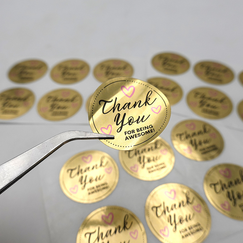 Custom Logo Packaging Circle Adhesive Labels Printing Round Gold Foil Vinyl Pvc Thank You Waterproof Stickers