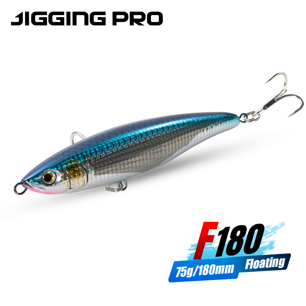 Jigging pro 75g 180mm Simulation Plastic Fishing Pencil Lure With BKK Treble Hook Floating Hard Stickbait Lure Artificial Bait