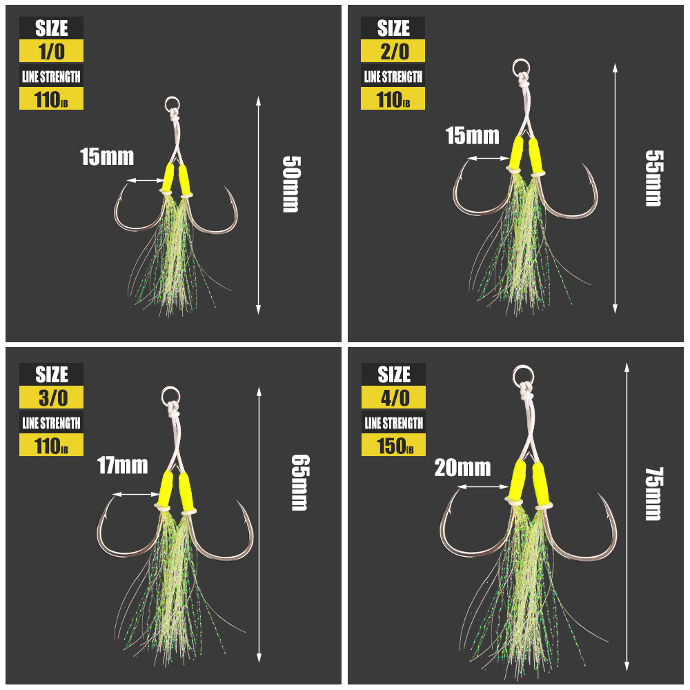 Jiggingpro Double BKK Fishing Assist Hooks 1/0 2/0 3/0 4/0 Jig Hooks High Carbon Steel Hooks For Fishing For Snapper