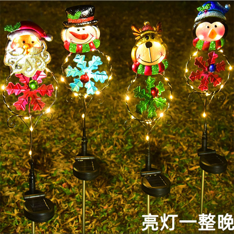 Christmas Decorations Solar Garden Stake Lights IP65 Waterproof Cute Santa Claus Elk Penguin Snowman Solar Pathway Lights