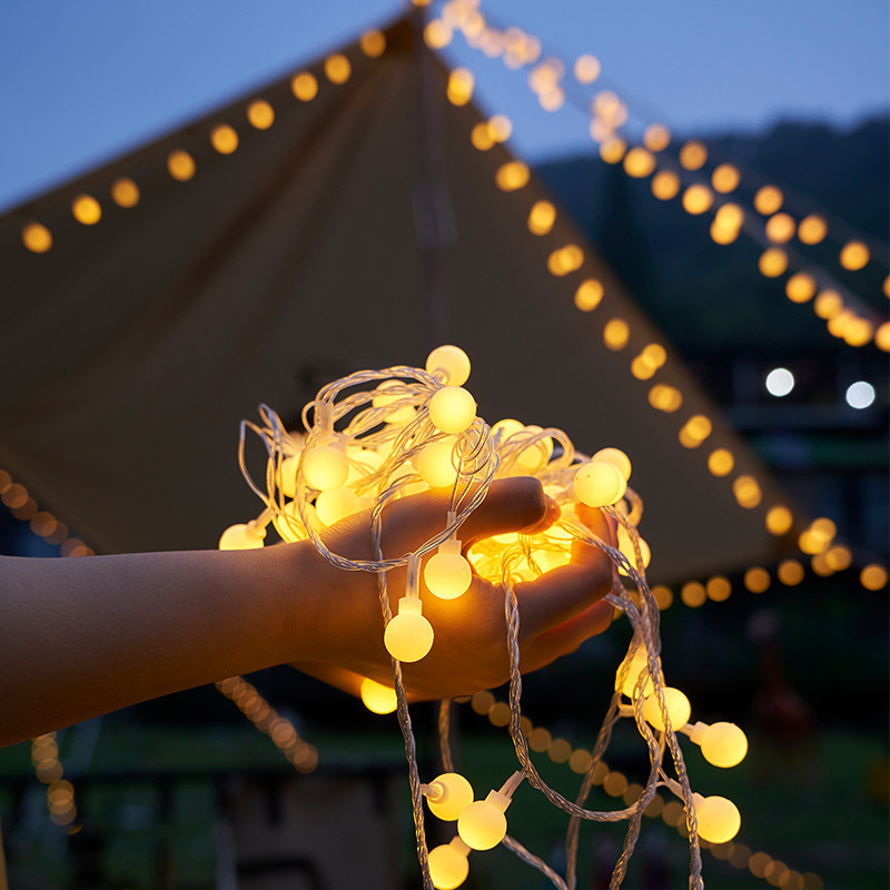 Pretty Indoor Hanging String Bulb Festoon Chain Balls Round Ball Lamp Thread Christmas Decorations Snow Ball String Light