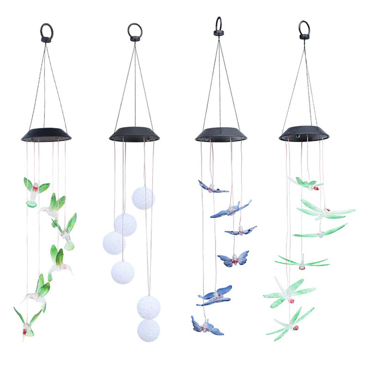 Hot-sale Solar Light LED Chimes Light Humming hanging Bamboo Dragonfly Crystal wind Chime Changing Color Light For Festival Deco