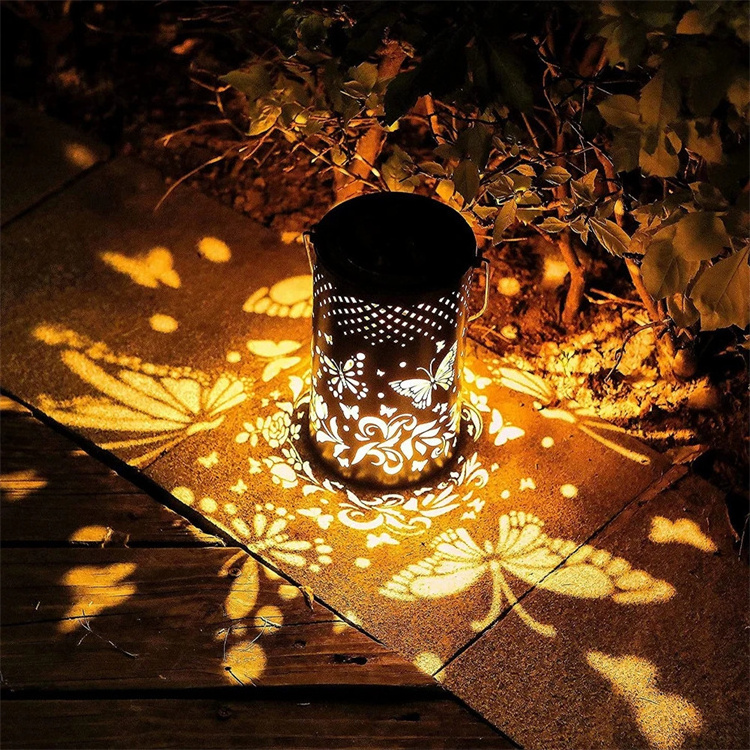 Solar powered Garden Light LED Lantern Hanging Outdoor Olive Shape Lamp IP65 Water Resistant Retro Wrought Iron Nordic