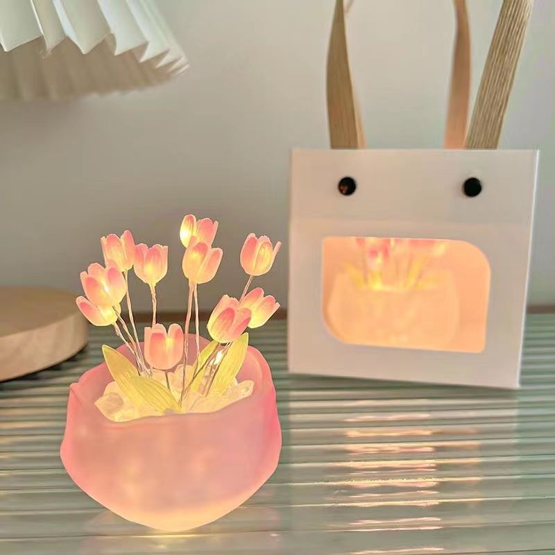 Tiktok Hot Sale Bedroom Decoration Dome Led Glass Flower Lampara De Tulipan for Gift