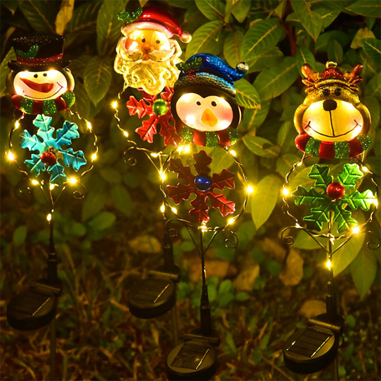 Christmas Decorations Solar Garden Stake Lights IP65 Waterproof Cute Santa Claus Elk Penguin Snowman Solar Pathway Lights