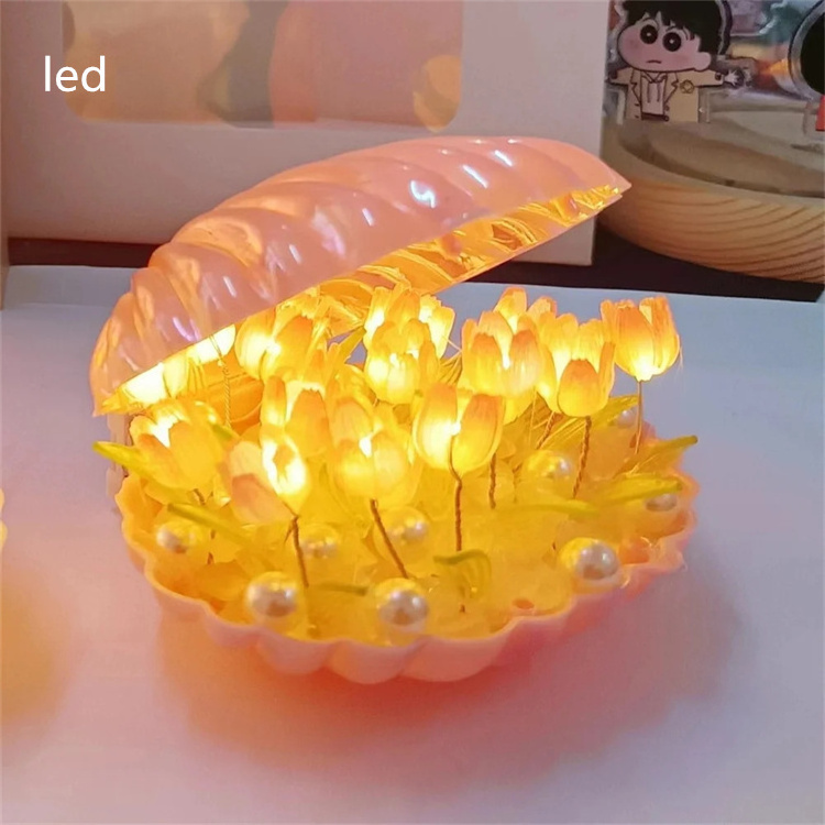 Shell tulip Night Light Cute Bedroom Room Decor Floral Lamp Valentines Day Gift Lampara shell tulips Girlfriend DIY Material