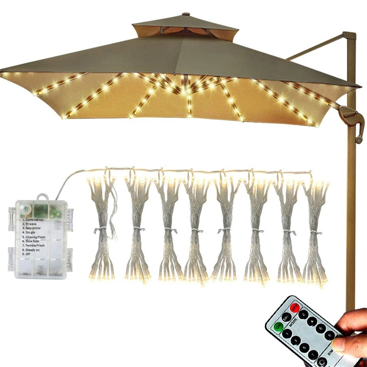 Solar Patio Umbrella Light Outdoor Camping Tent Lamp Garden Beach Shade 104 LED String Lights Flexible Cord Parasol Lights