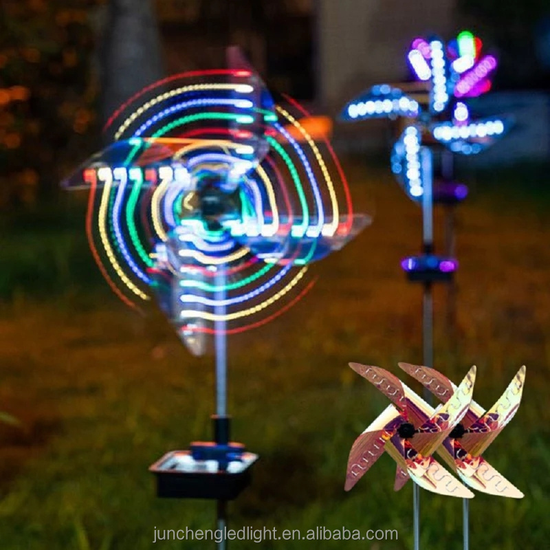 Hot Selling Solar Windmill Spinner Lights Outdoor IP65 Waterproof Pinwheel Lights 4 Leaves Rotating Christmas Halloween Lighting