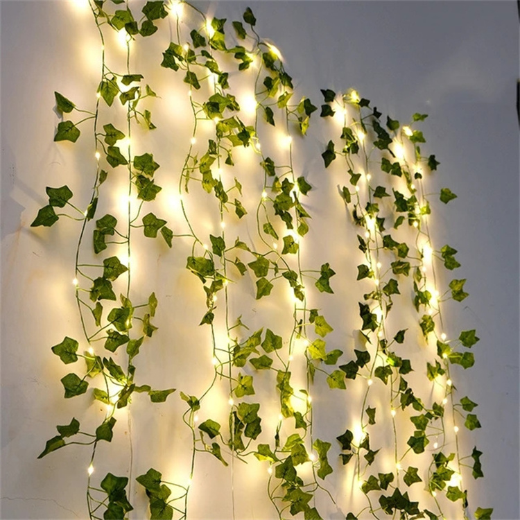 Artificial Ivy Garland Vines Greenery Hanging Plants Backdrop Artificial Garland Fairy led copper wire leaf string light