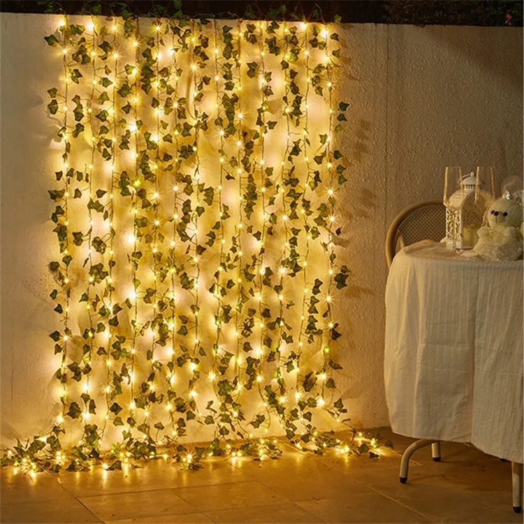 Artificial Ivy Garland Vines Greenery Hanging Plants Backdrop Artificial Garland Fairy led copper wire leaf string light